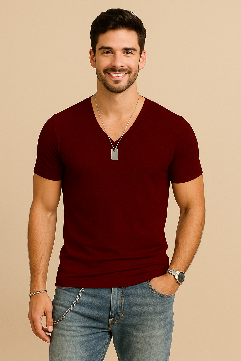 HERBERGER | Herren T-Shirt mit V-Ausschnitt für Sommer und Alltag