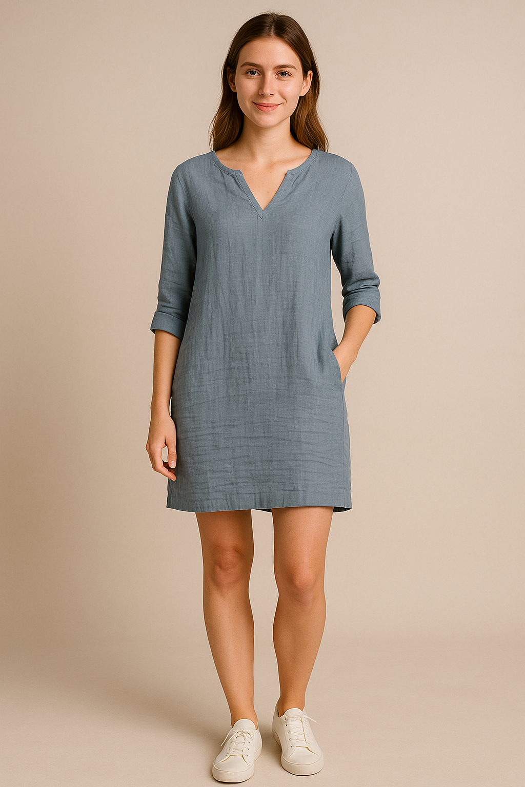 HERBERGER | Damen Festliches Sommerkleid im Leinenstil mit V-Ausschnitt