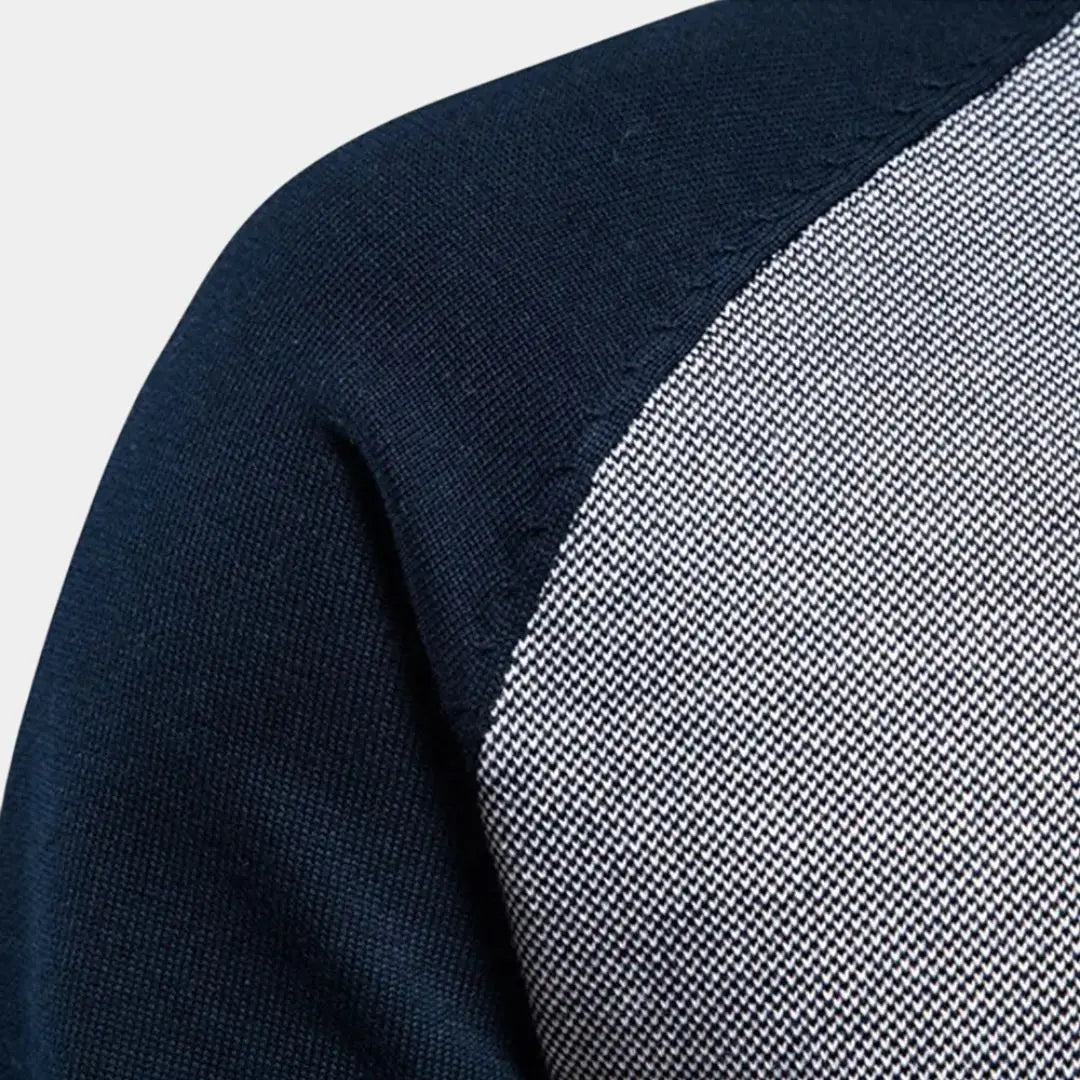 Stehkragen-Strickjacke mit Reißverschluss und Farbblock