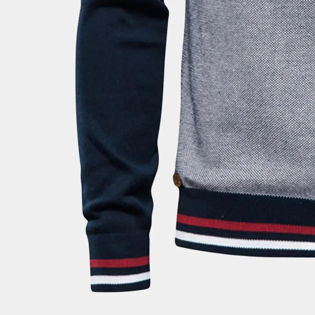 Stehkragen-Strickjacke mit Reißverschluss und Farbblock