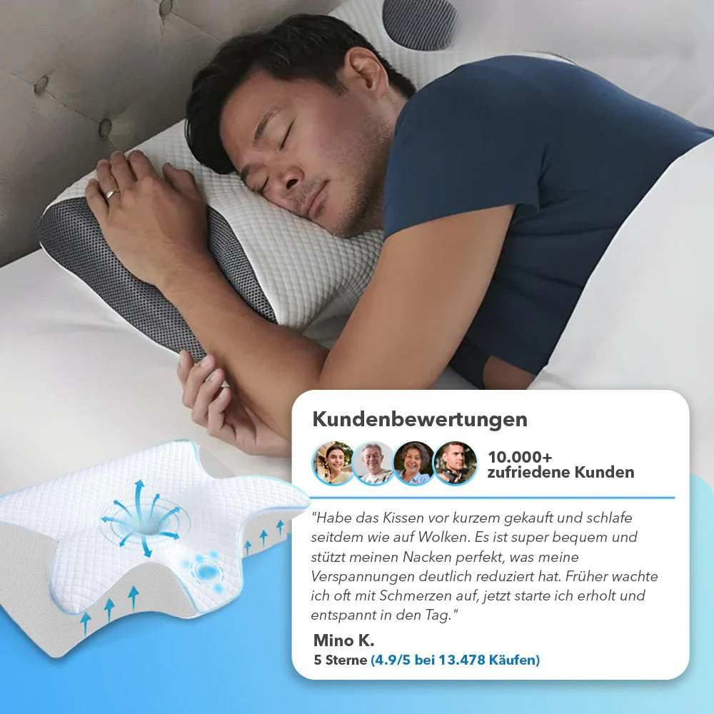 SchlaffHilfe ErgoSleep - Orthopädisches 3D Kopf- & Nackenstützkissen