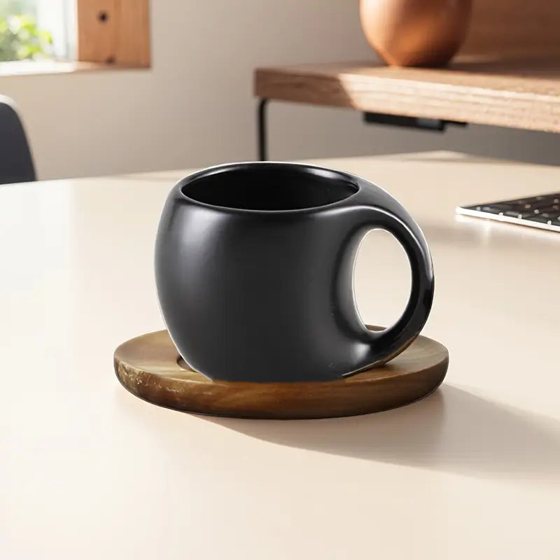 ClayHaven – Keramik Kaffeetasse Mit Holz Untertasse