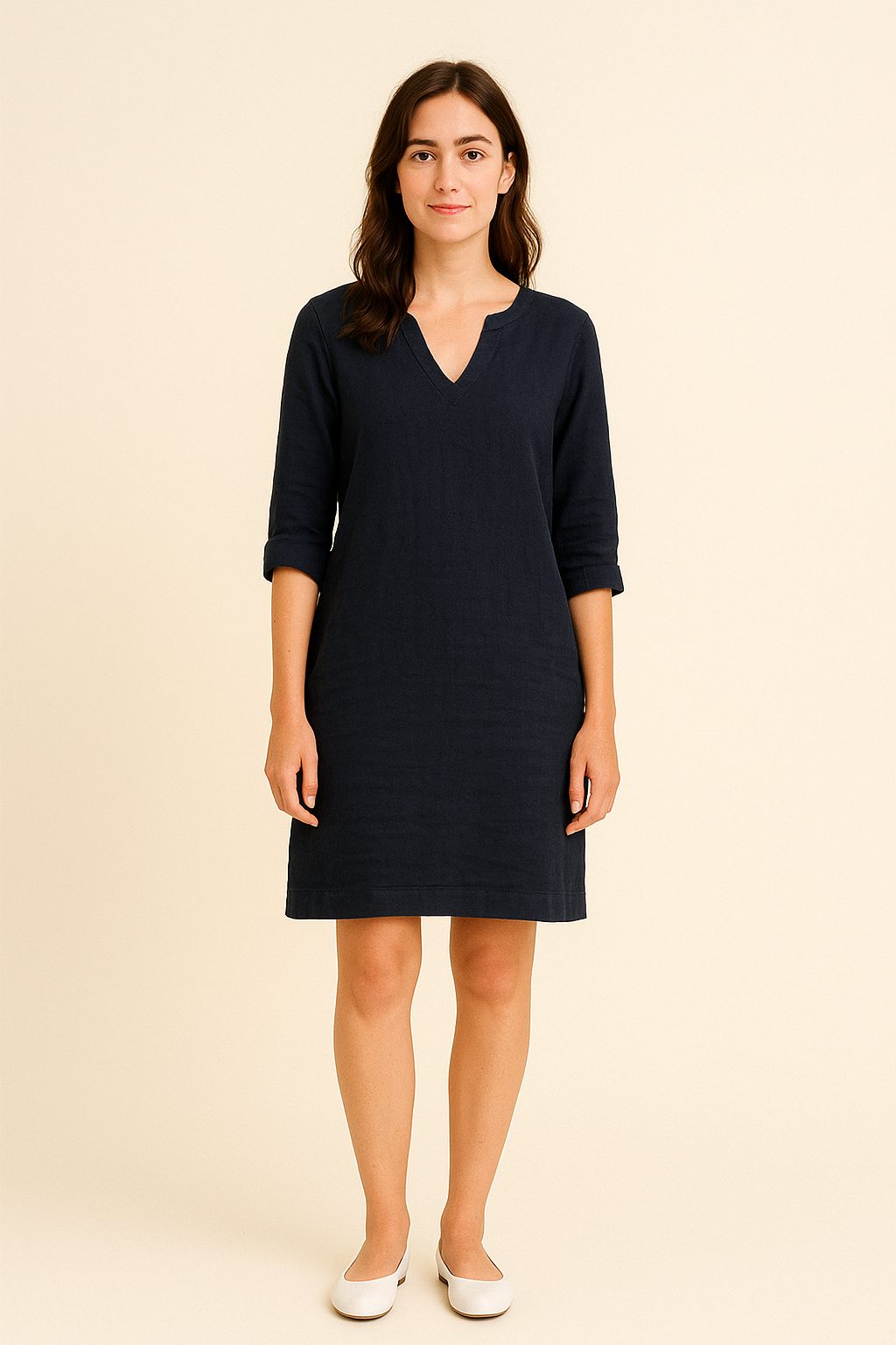 HERBERGER | Damen Festliches Sommerkleid im Leinenstil mit V-Ausschnitt