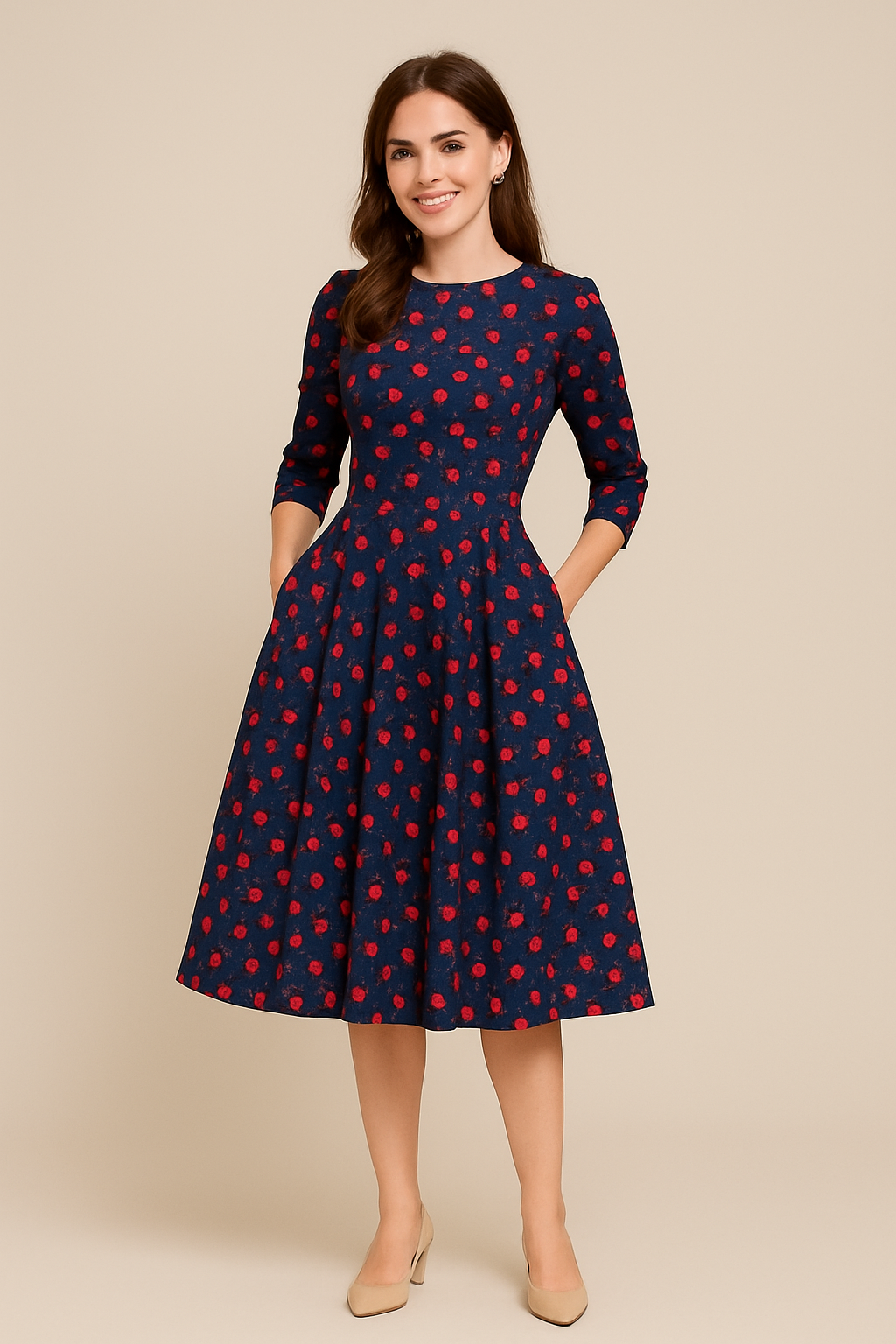HERBERGER | Damen Florales Sommerkleid mit A-Linie und 3/4-Ärmeln luftig & leicht