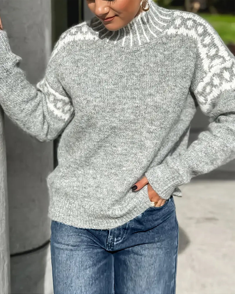 Warmer Strickpullover mit Norwegermuster