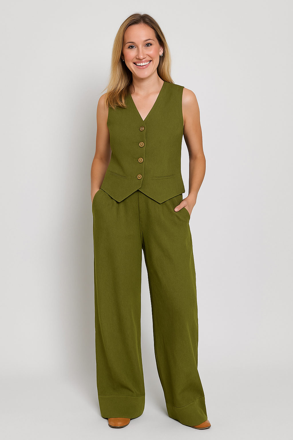 HERBERGER | Damen ärmelloses Set in Leinenoptik mit weiter Hose für Freizeit & Anlässe