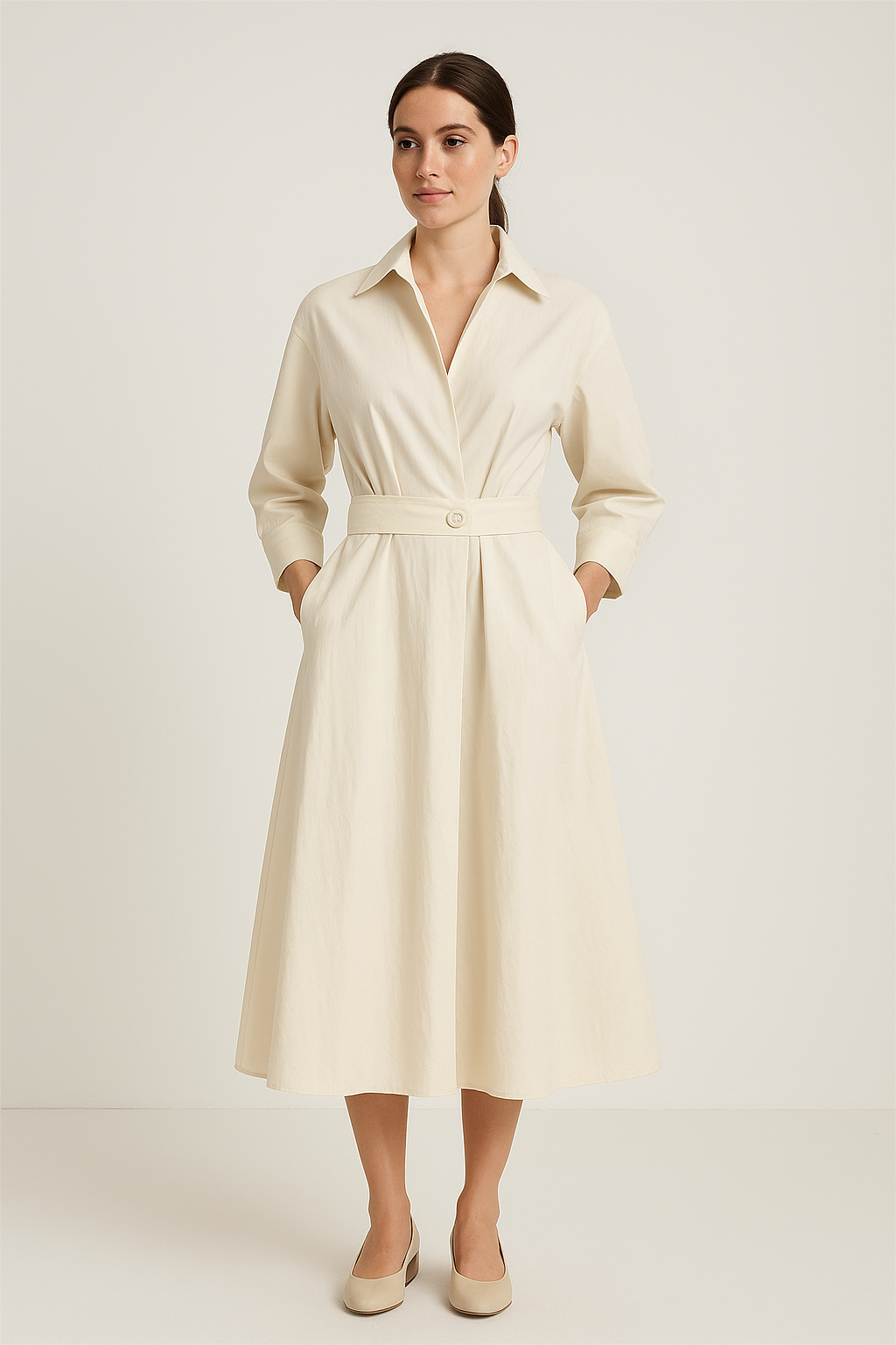 HERBERGER | Sommerliches Damen Hemdblusenkleid in Baumwolloptik mit taillierter Passform