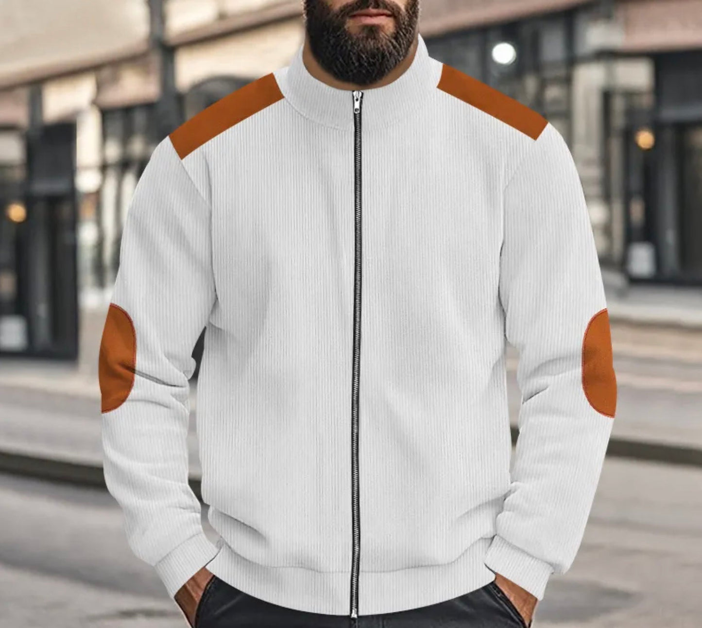 Leo - Corduroy Farbblock Stehkragen Reissverschlussjacke