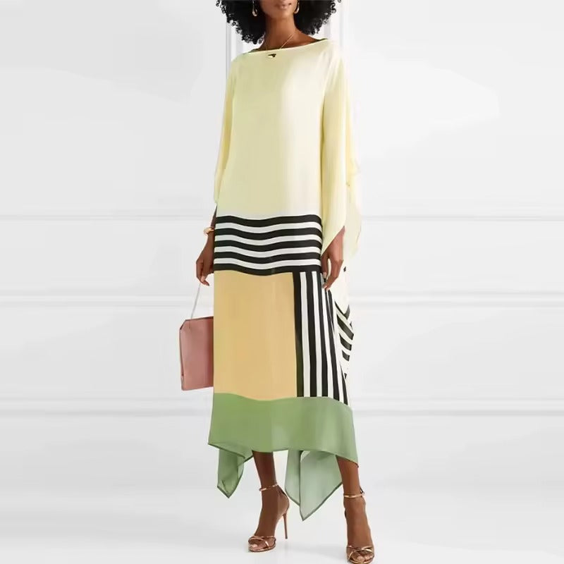Susan Gestreiftes Patchwork Kleid Mit Druck