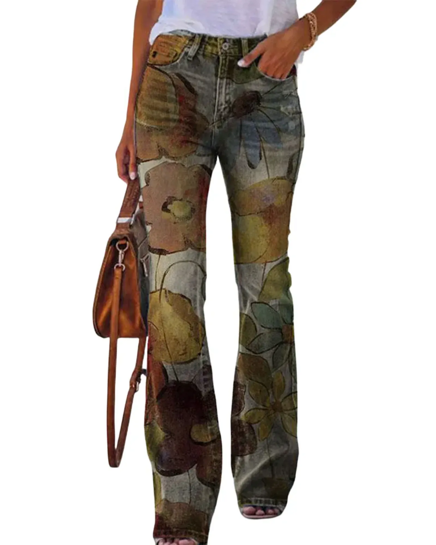 HERBERGER | Damen Jeans mit Blumenmuster und hohem Bund für Arbeit & Freizeit