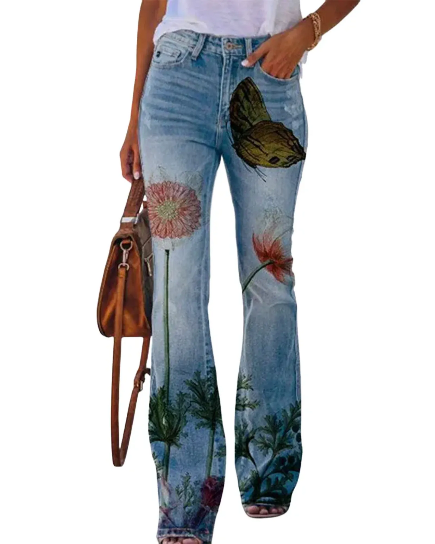 HERBERGER | Damen Jeans mit Blumenmuster und hohem Bund für Arbeit & Freizeit