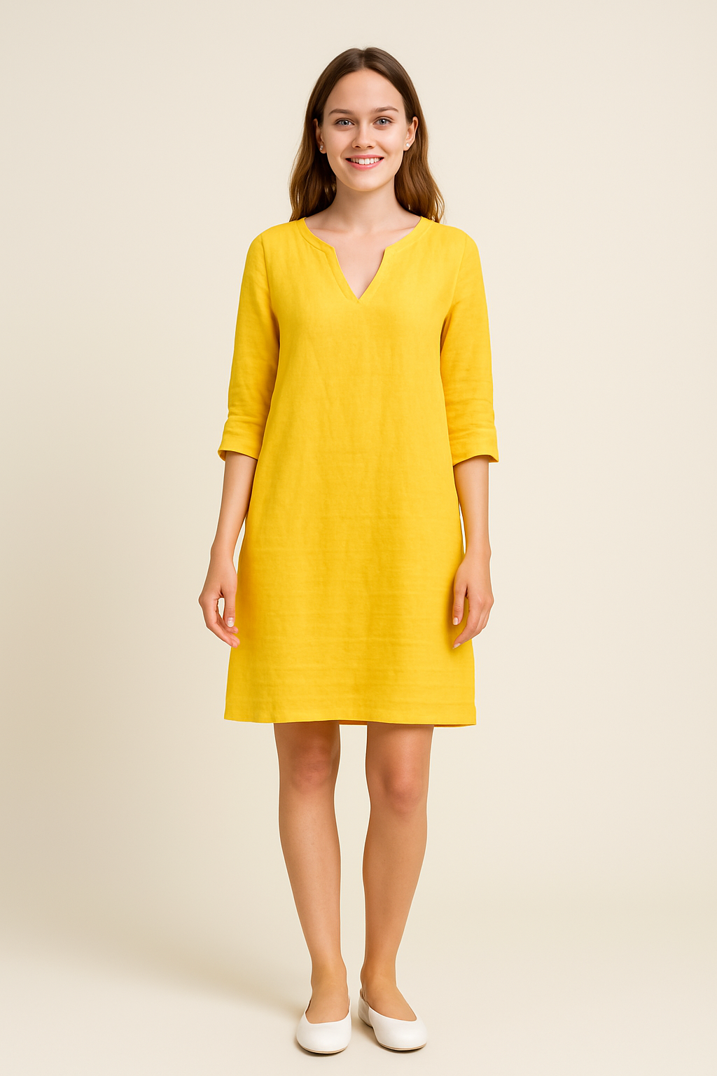 HERBERGER | Damen Festliches Sommerkleid im Leinenstil mit V-Ausschnitt