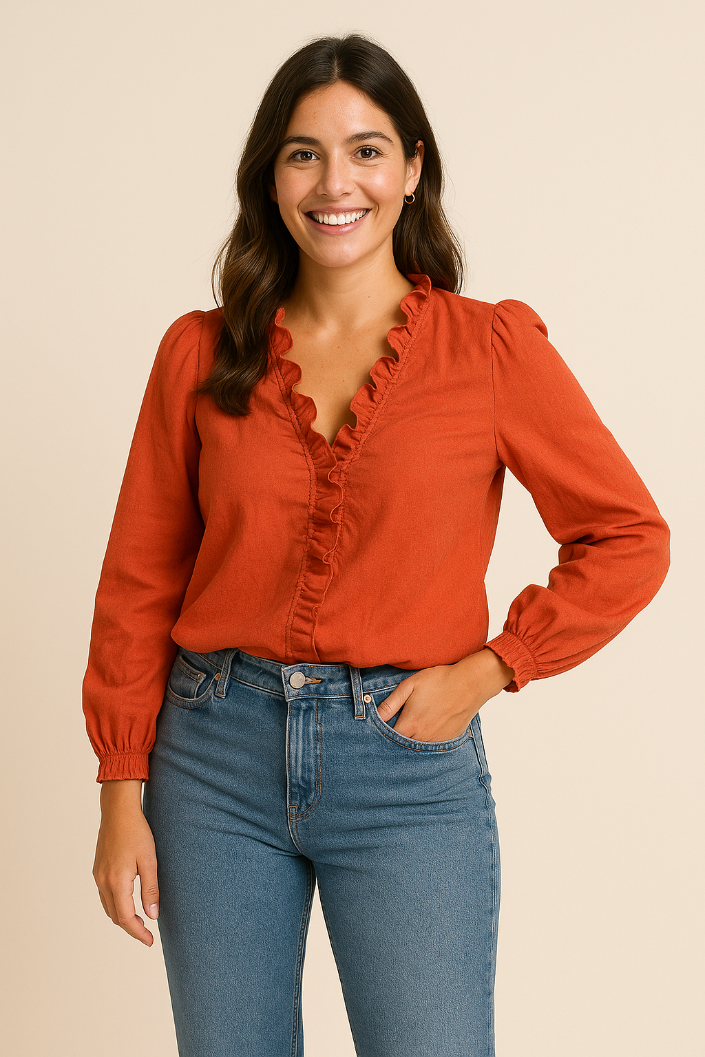 HERBERGER | Damen Bluse mit Rüschen und V-Ausschnitt für Büro & Freizeit
