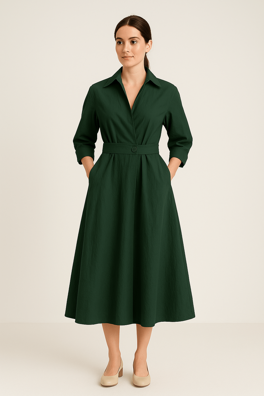 HERBERGER | Sommerliches Damen Hemdblusenkleid in Baumwolloptik mit taillierter Passform