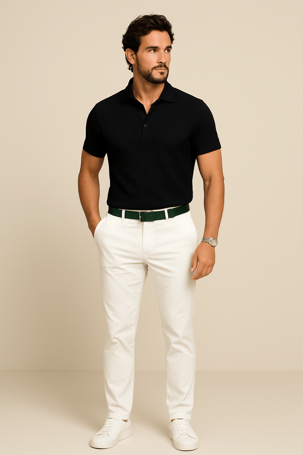 HERBERGER | Herren Poloshirt aus Waffelstrick für Sommer und Übergangszeit