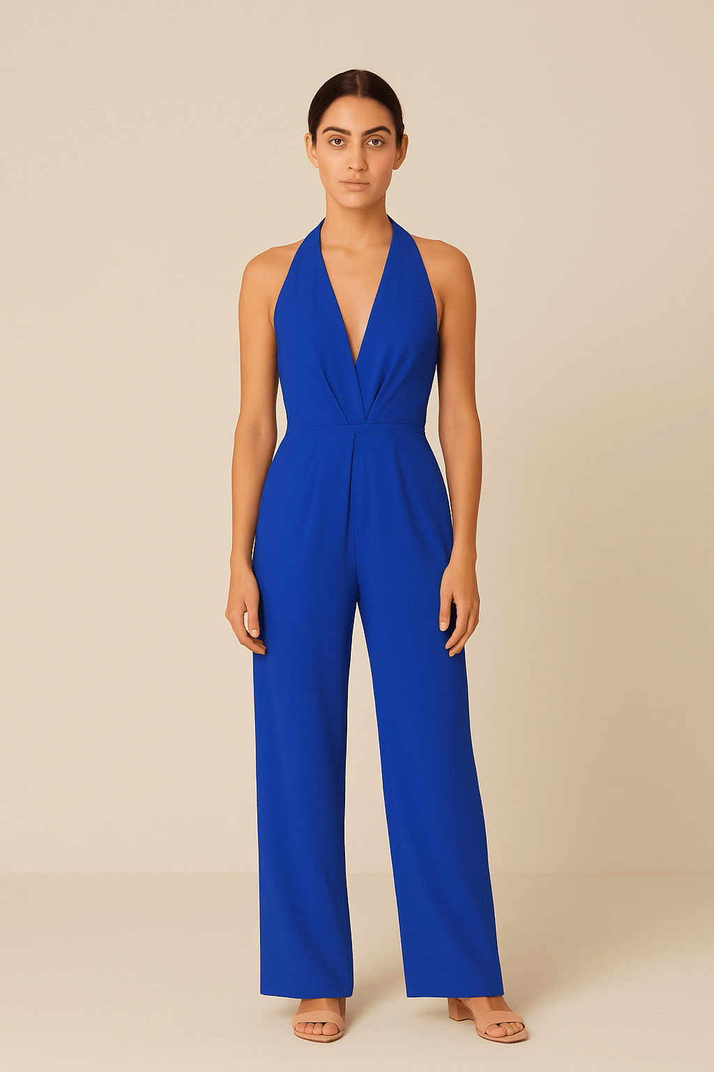 HERBERGER | Damen Jumpsuit ärmellos mit tiefem V-Ausschnitt und weitem Bein