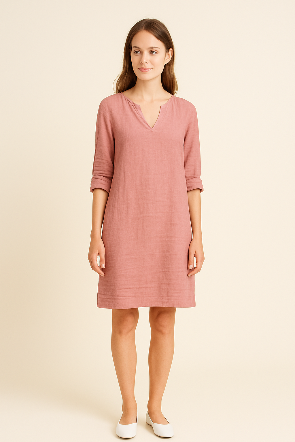 HERBERGER | Damen Festliches Sommerkleid im Leinenstil mit V-Ausschnitt