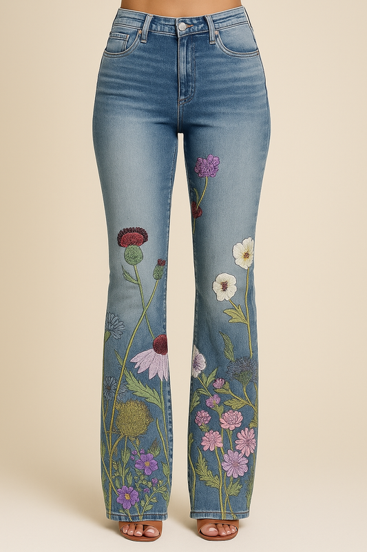 HERBERGER | Damen Jeans mit Blumenmuster und hohem Bund für Arbeit & Freizeit