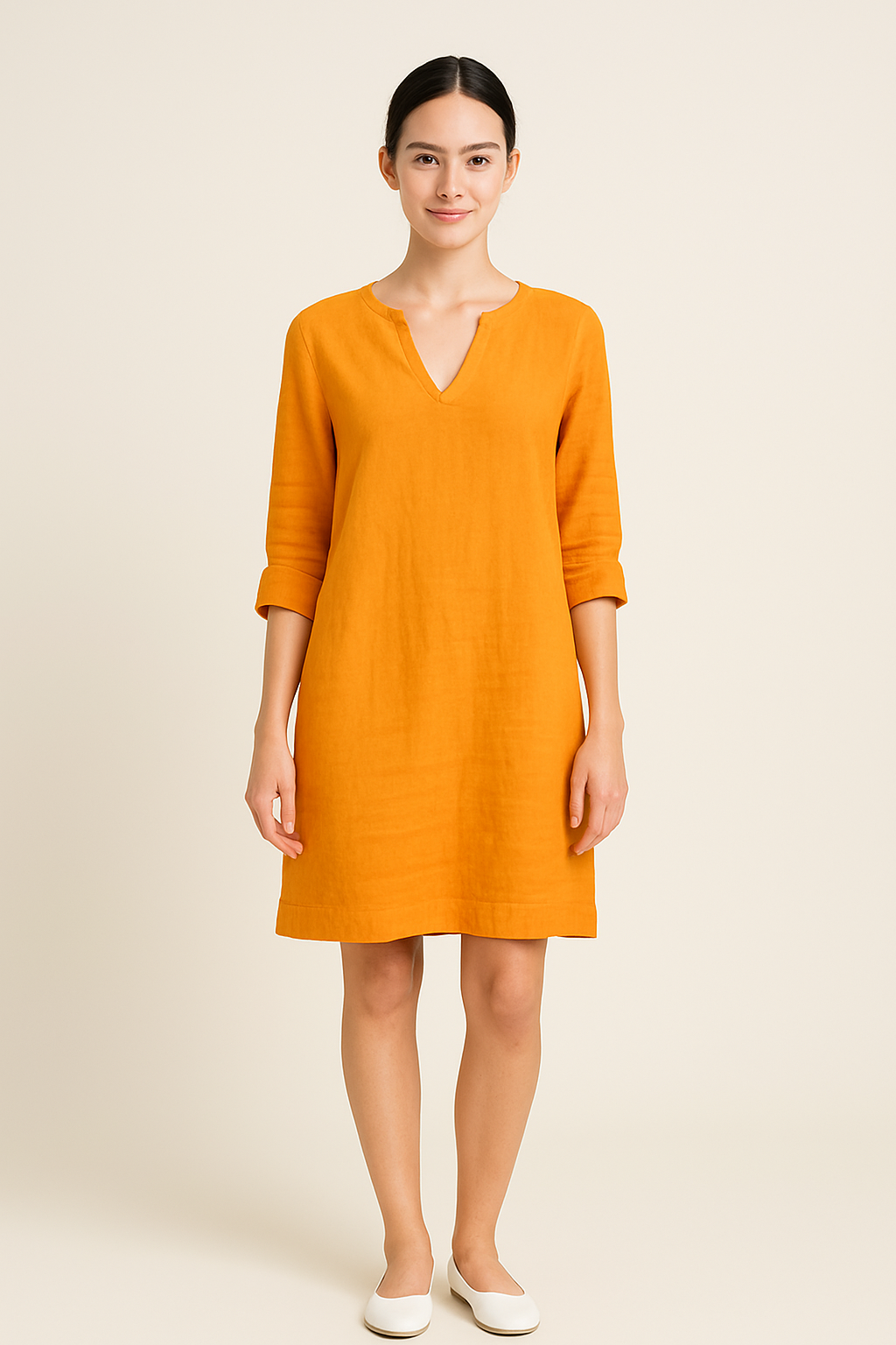 HERBERGER | Damen Festliches Sommerkleid im Leinenstil mit V-Ausschnitt