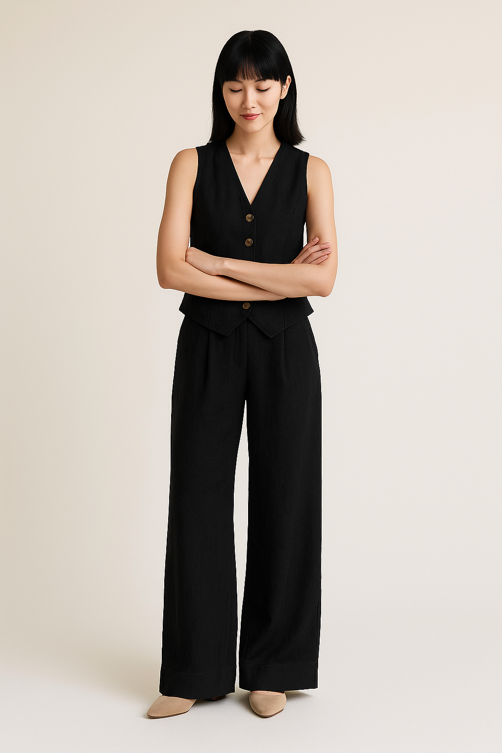 HERBERGER | Damen ärmelloses Set in Leinenoptik mit weiter Hose für Freizeit & Anlässe