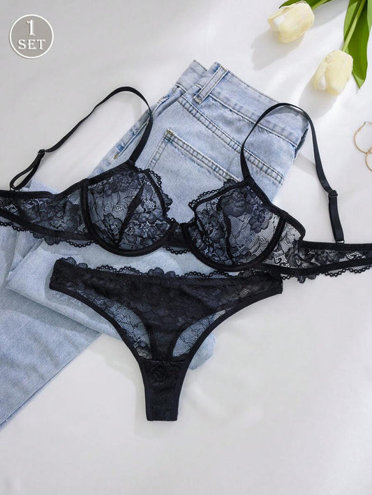 Damen Unterwäsche-Set aus bequemer, drahtloser Spitze