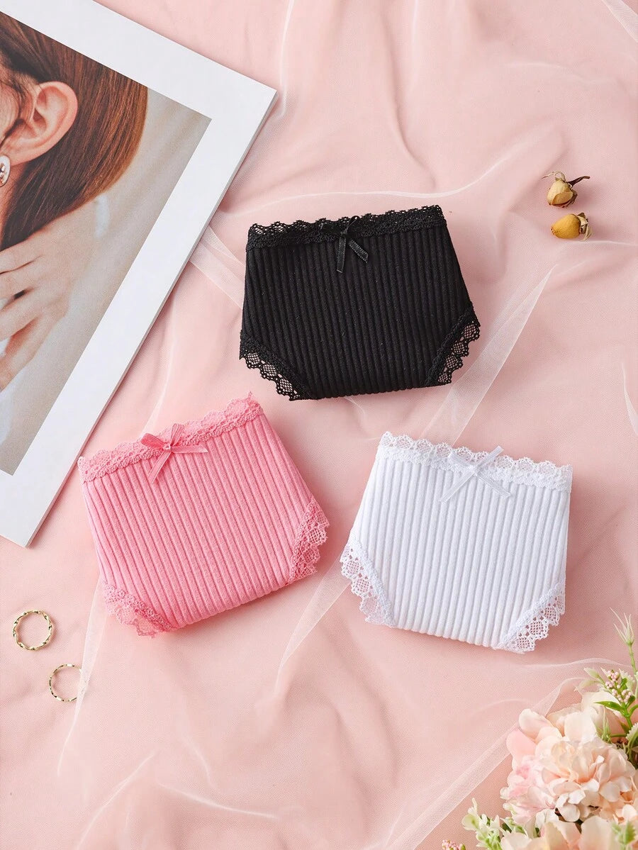 3er Pack Damen Unterwäsche Unifarben mit Schleifendetail