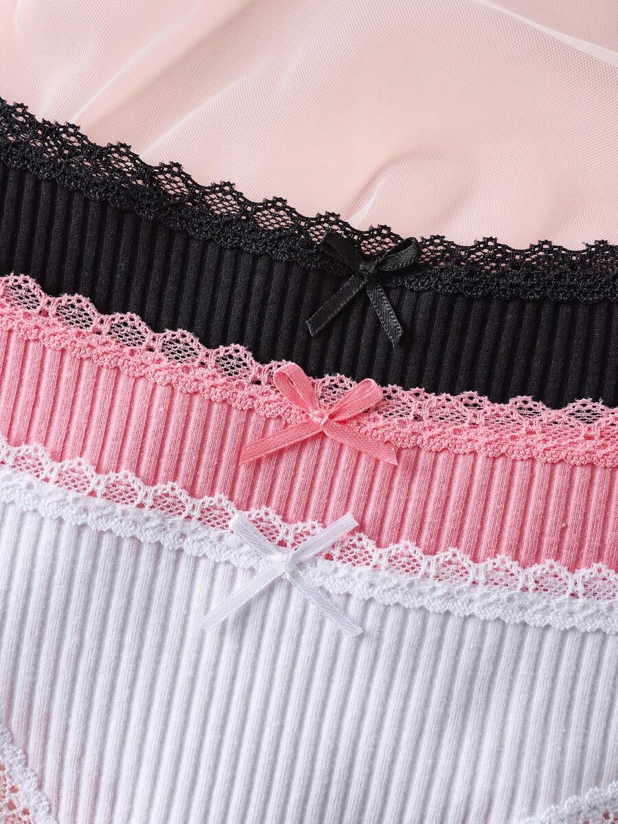 3er Pack Damen Unterwäsche Unifarben mit Schleifendetail