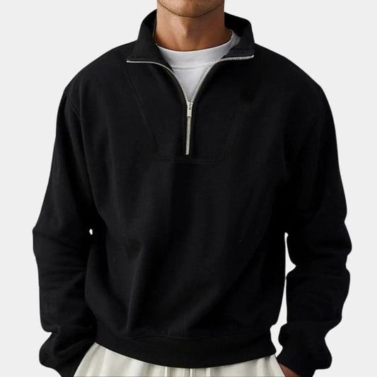 Zip Black Lapel Sports Hoodie Sweatshirt