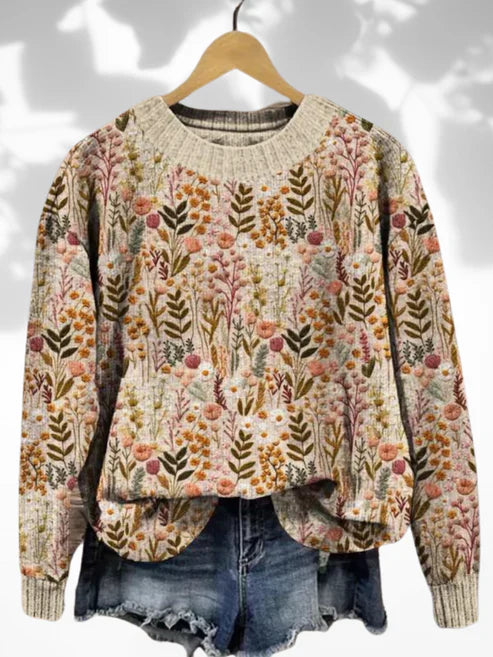 Bequemer geblümter Pullover