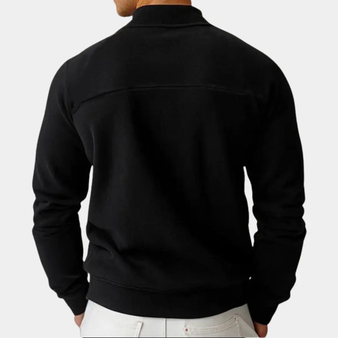 Zip Black Lapel Sports Hoodie Sweatshirt