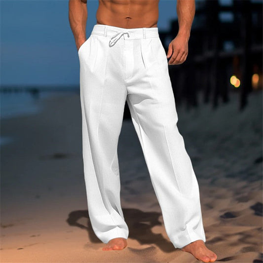 Enzo Leinenhose mit Kordelzug und Faltenfront