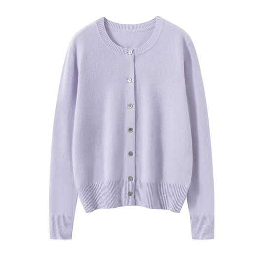 Damenstrickjacke mit Rundhalsausschnitt aus Wolle