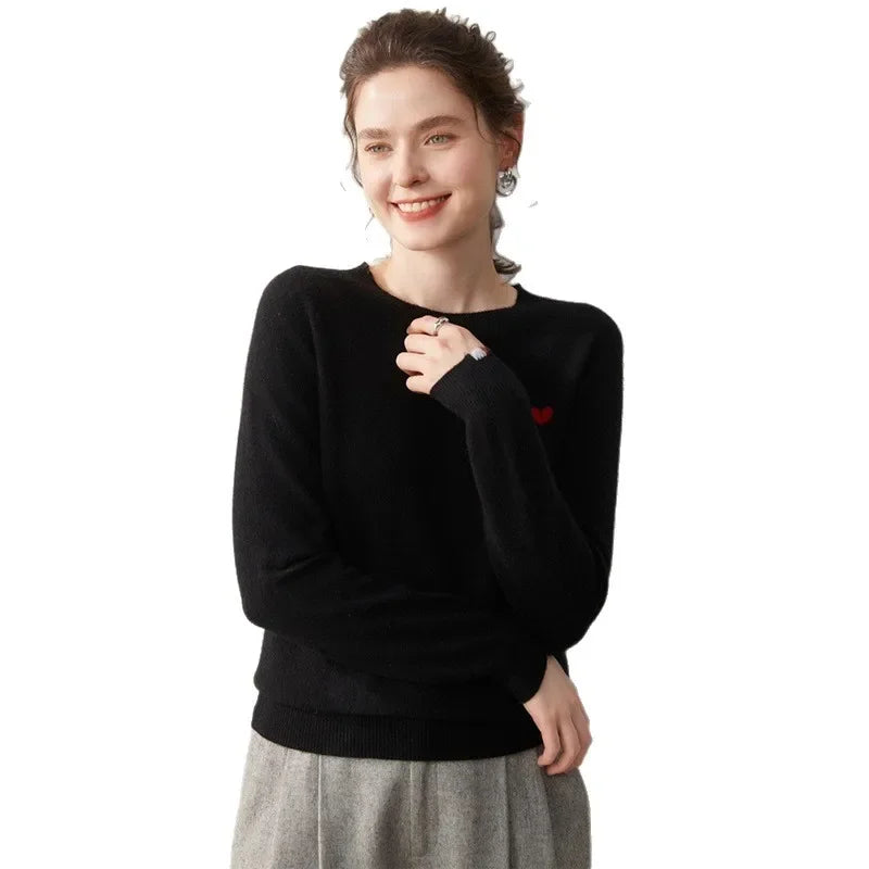 Kaschmir Damen Pullover mit Stickerei für Herbst und Winter