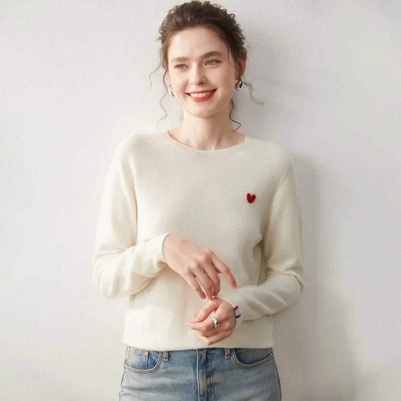 Kaschmir Damen Pullover mit Stickerei für Herbst und Winter