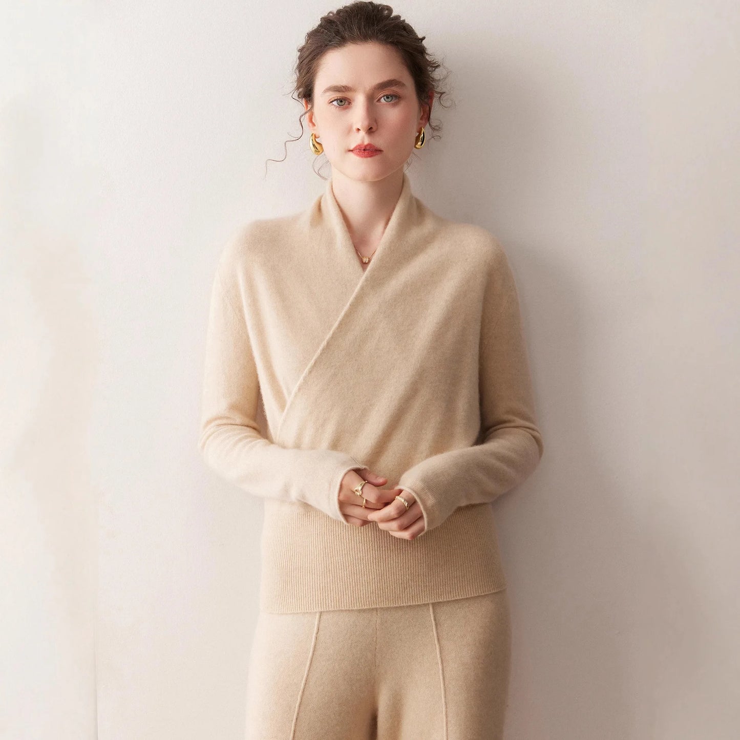 Damen Kaschmir-Mix V-Pullover