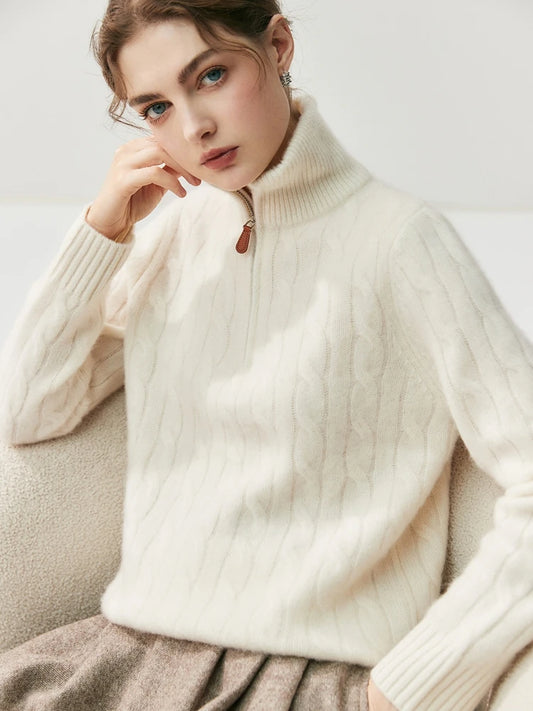 Kaschmir Damenpullover mit Reissverschluss