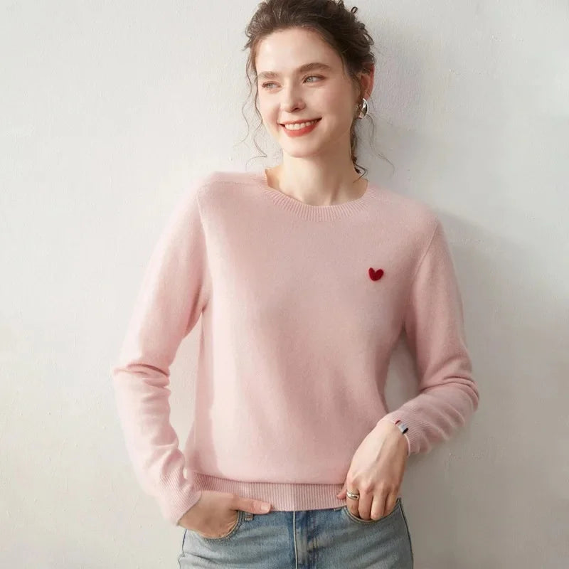 Kaschmir Damen Pullover mit Stickerei für Herbst und Winter