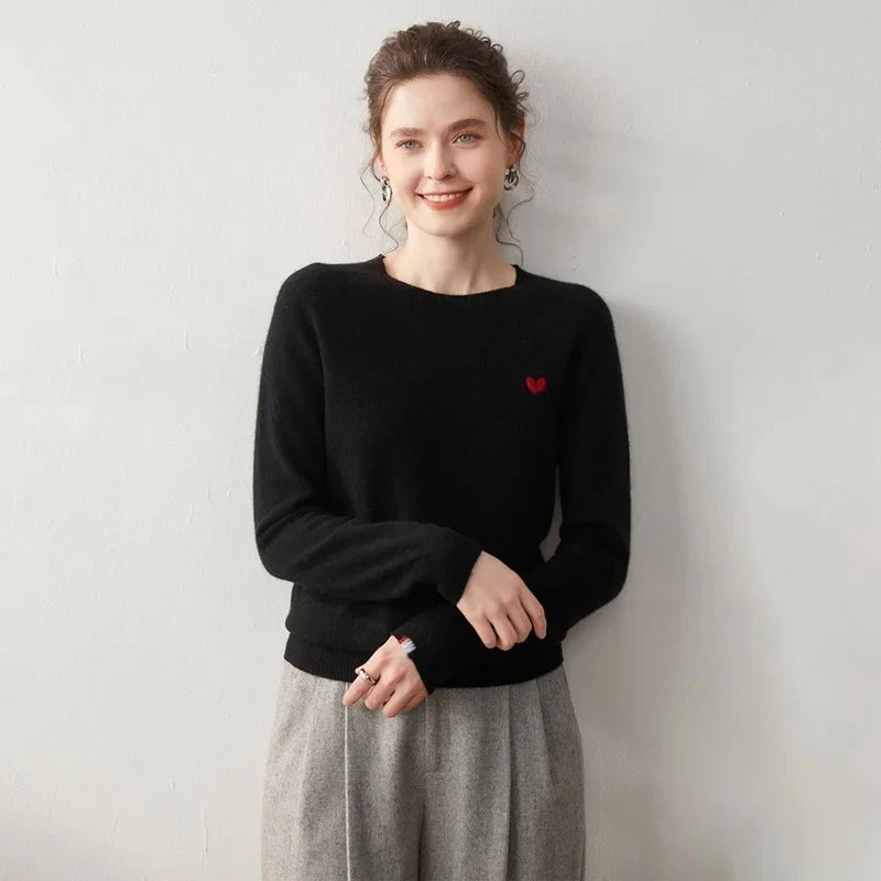 Kaschmir Damen Pullover mit Stickerei für Herbst und Winter