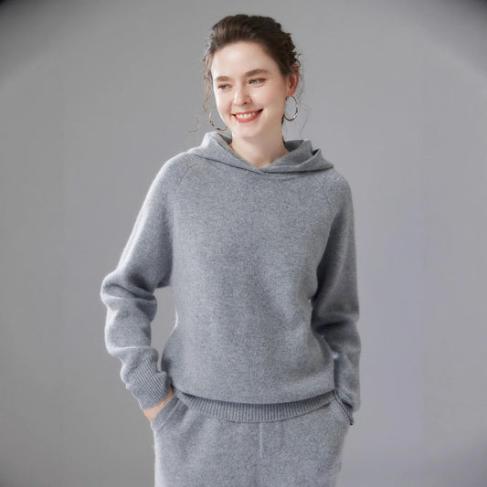 Damen Kaschmir Hoodie dick gestrickt, locker & warm