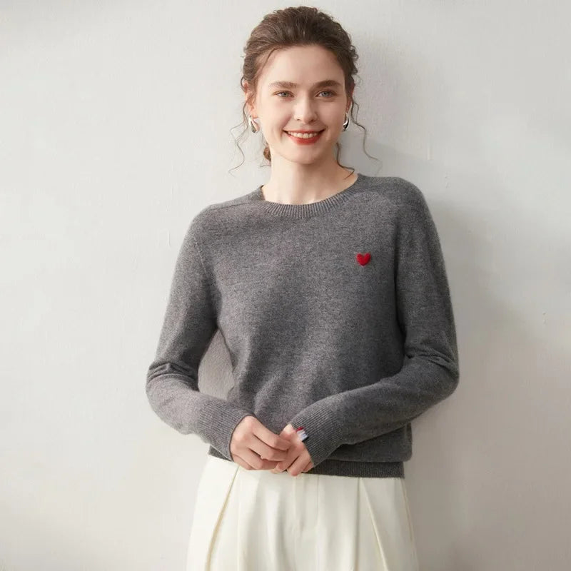 Kaschmir Damen Pullover mit Stickerei für Herbst und Winter