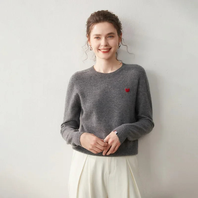 Kaschmir Damen Pullover mit Stickerei für Herbst und Winter