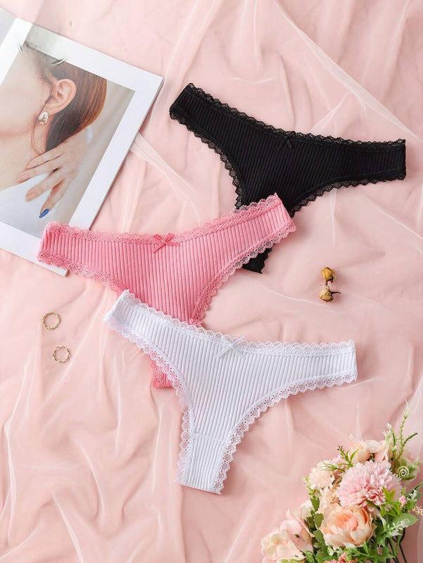 3er Pack Damen Unterwäsche Unifarben mit Schleifendetail