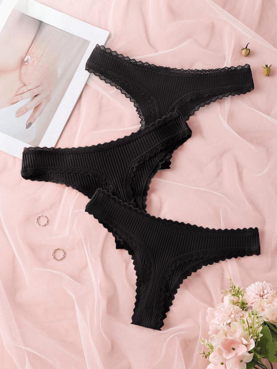 3er Pack Damen Unterwäsche Unifarben mit Schleifendetail