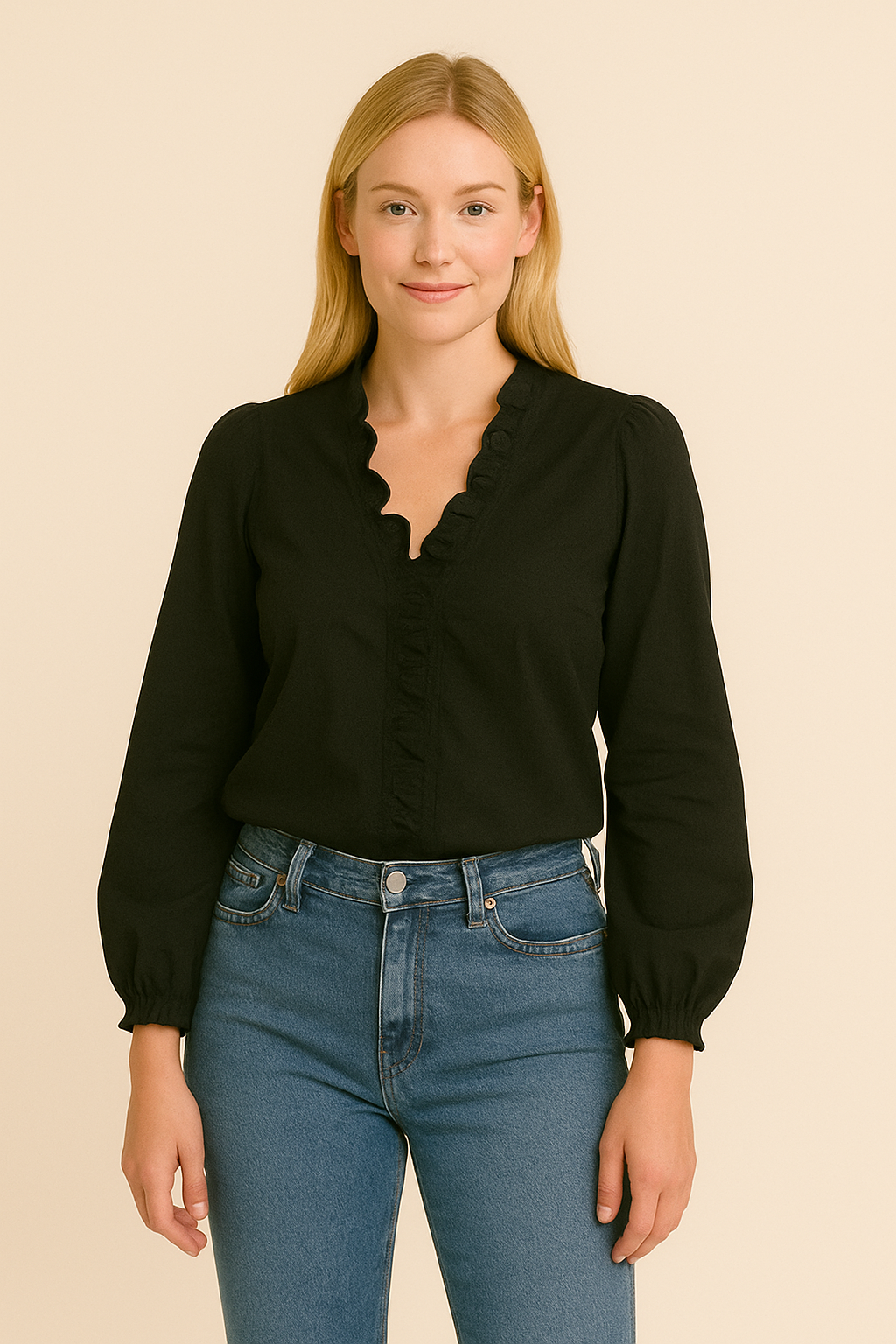 HERBERGER | Damen Bluse mit Rüschen und V-Ausschnitt  für Büro & Freizeit